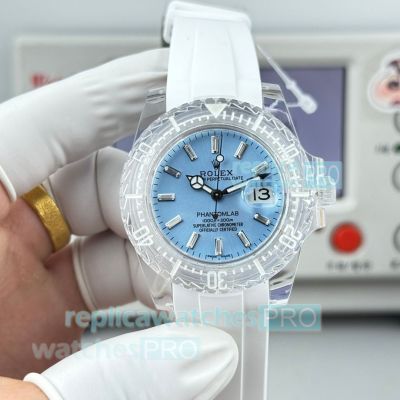 ER Factory Swiss Clone Rolex Phantomlab Submariner Transparent Case Ice Blue Dial Watch 
